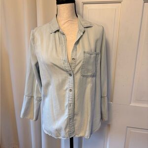Savvi Tencel Button-Up Top - Light Blue